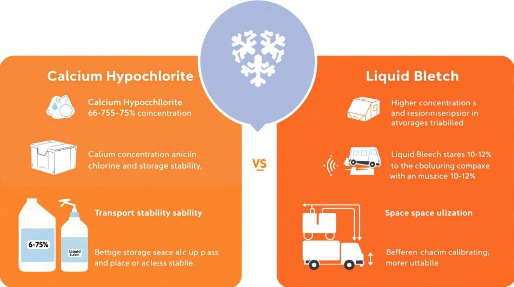Calcium Hypochlorite vs Sodium Hypochlorite Calcium hypochlorite container vs liquid bleach jugs