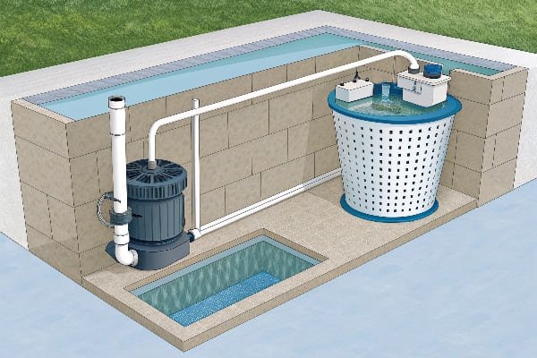 close-up of a clean pool pump basket